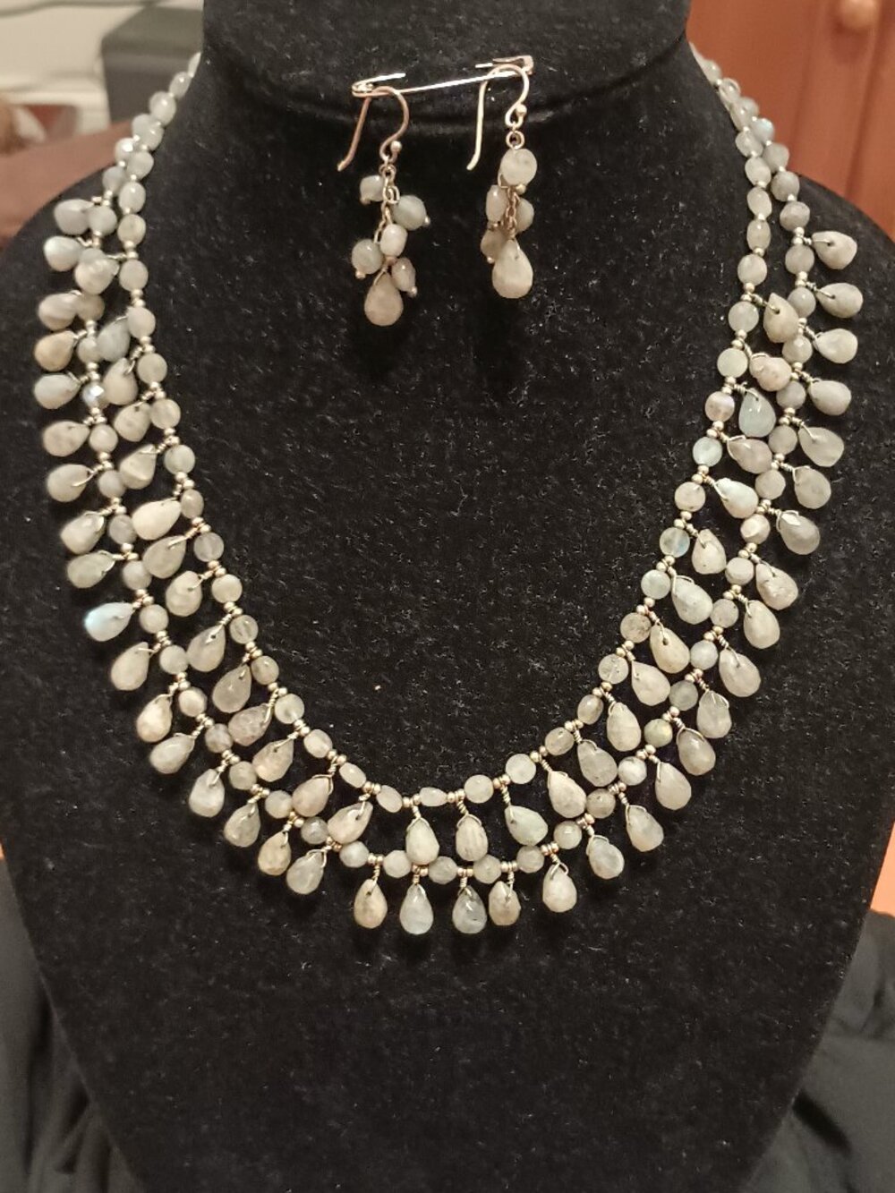 Coldwater Creek Gray Natural Mineral Double Strand Necklace Set